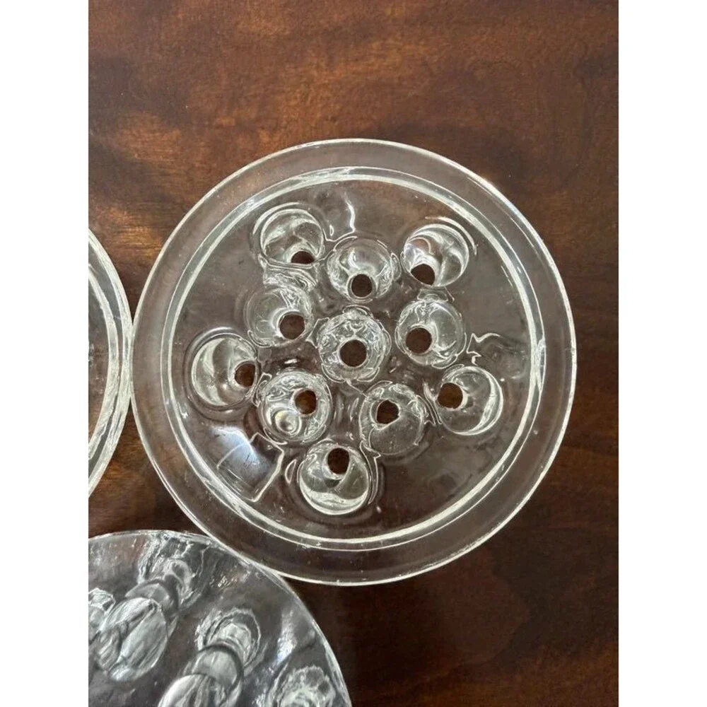 Set of 3 Vintage Clear Glass Flower Frogs Floral Arrangers